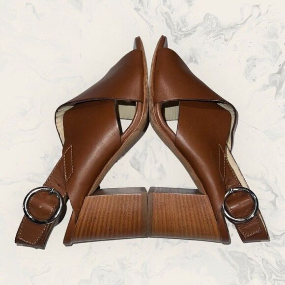 Napoleoni Leather Criss Cross Brown Leather Block Heel Sandal Women’s Size 5-5.5 - Picture 5 of 8